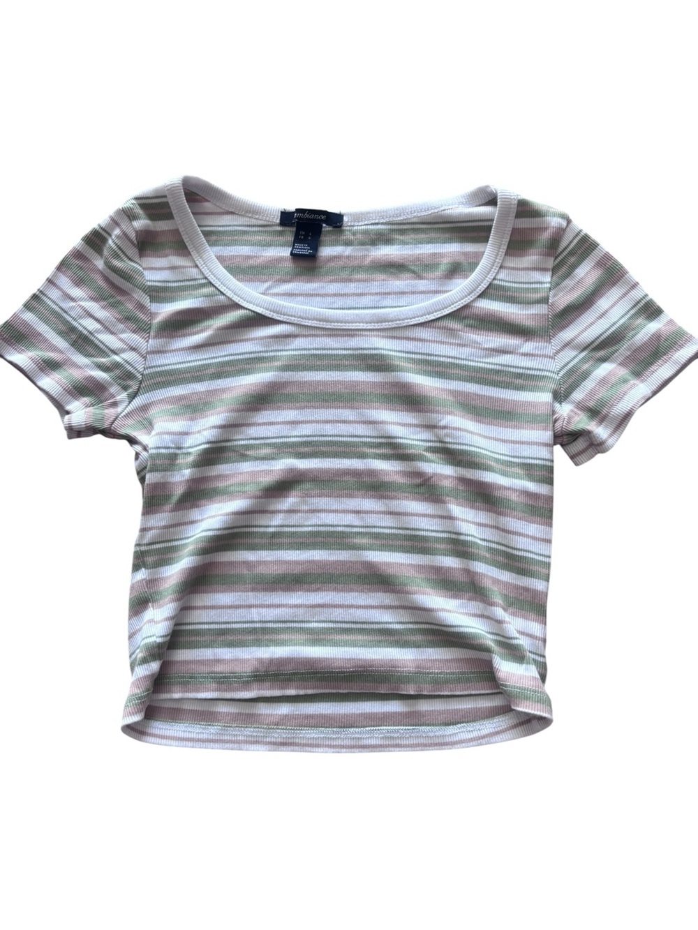 Ambiance Striped Ribbed Scoop Neck Crop Top Size L Soft